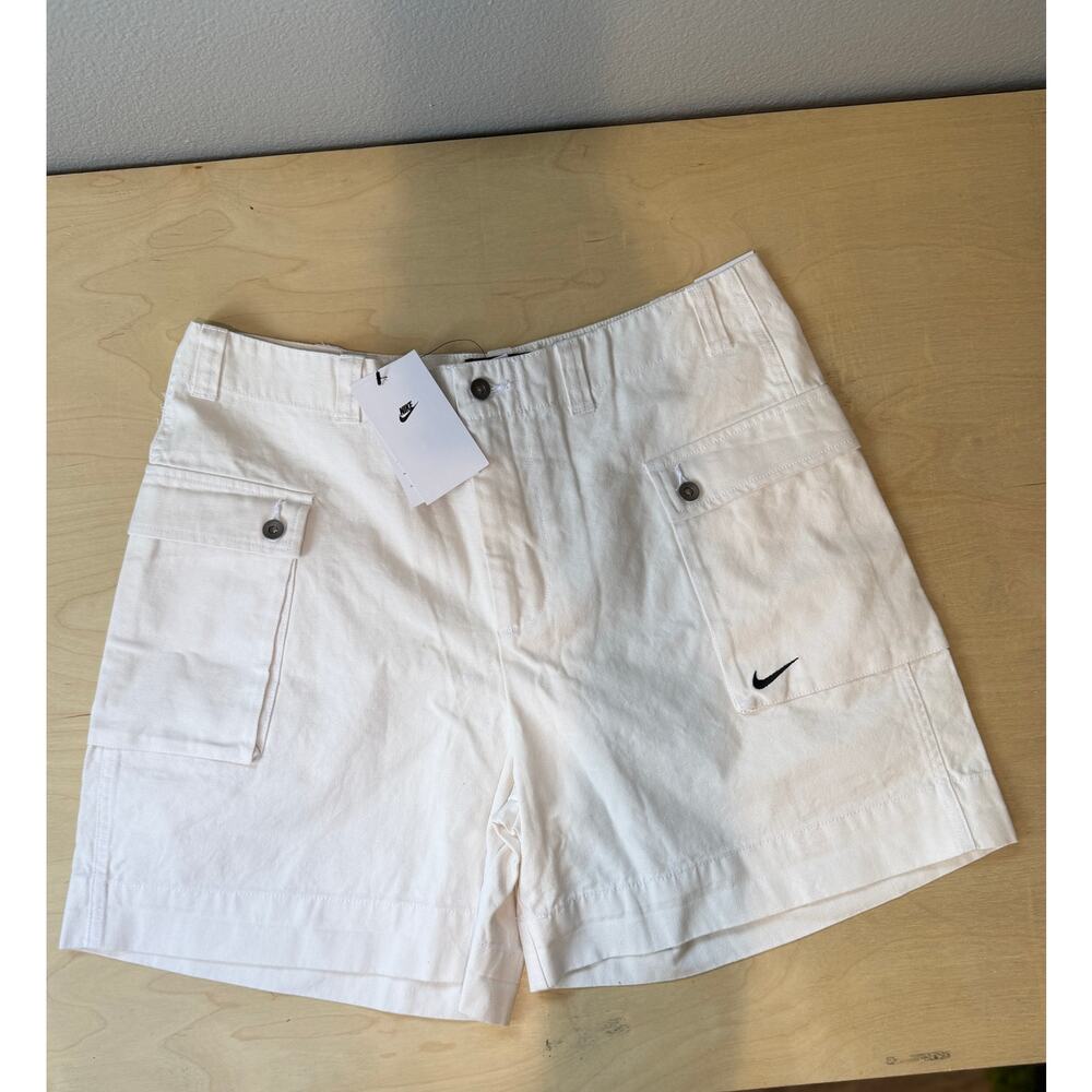 Nike Life Men's Woven P44 Cargo Shorts Cream Off-White Swoosh Logo NWT